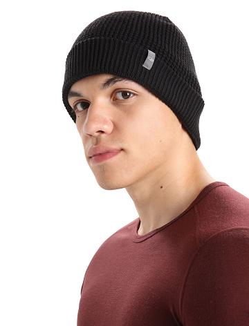 Black Women's Icebreaker Unisex Merino Feadan Slouch Beanie Hats | USA 1479LISH